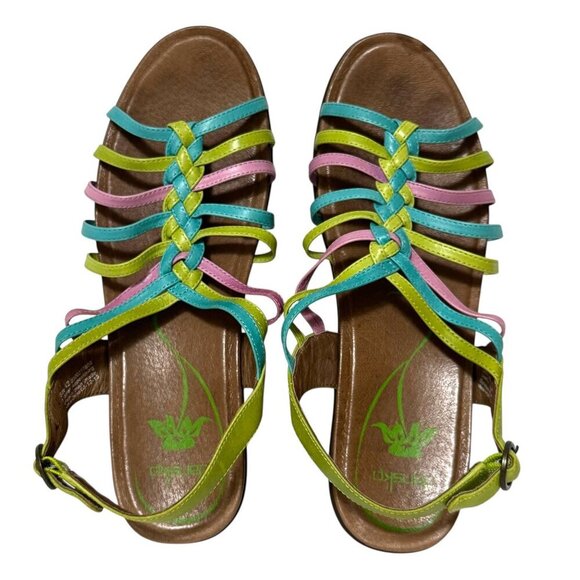 Dansko Dana Sandals Leather Pink Blue Green Strappy Wedge Womens Size 42 US 12 - Picture 9 of 16